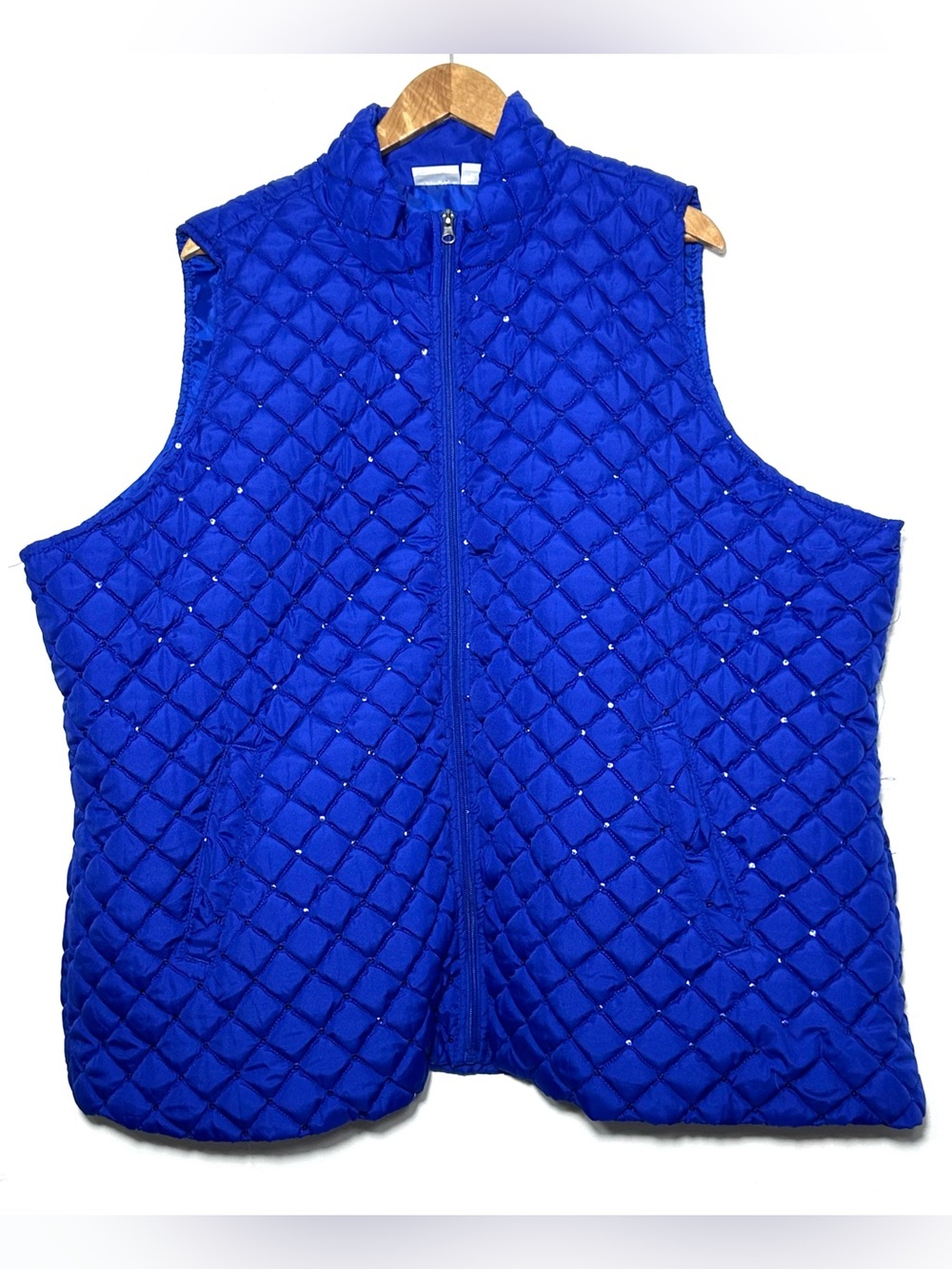 Kim Rogers Curvy Vest Women’s 3X Blue Quilted Sequins Pockets Zipper Sleeveless